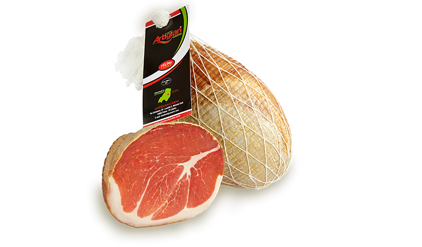 Dettaglio di Culatello senza anchetta: pregiato salume artigianale dalla fetta compatta e profumo intenso – Felino Parma