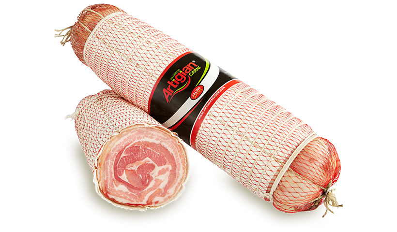 Dettaglio di Magretta Arrotolata: salume magro artigianale dalla fetta compatta e dal sapore delicato – Felino Parma